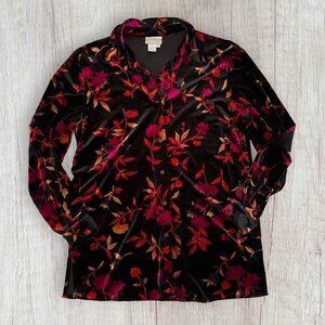 COLDWATER CREEK Fall Black Pink Orange Velvet Holiday Shirt Jacket Womens M